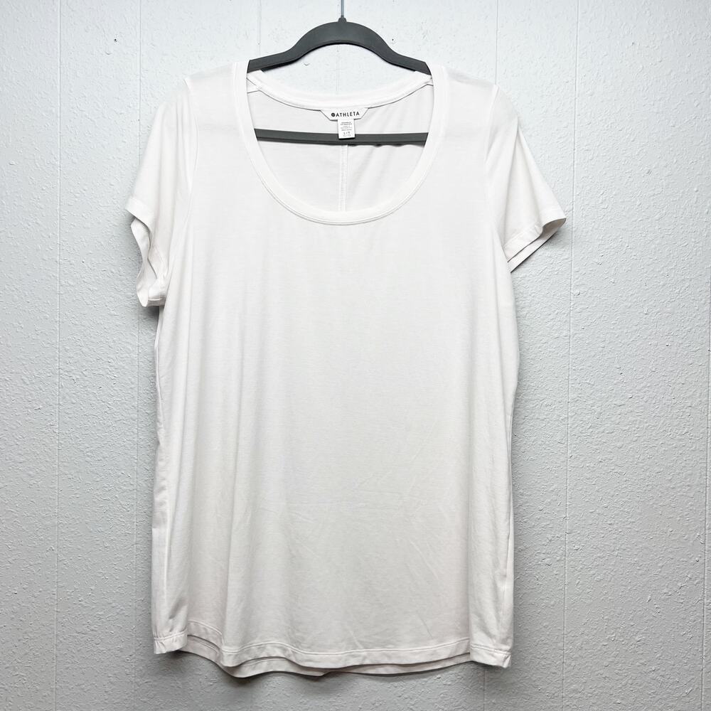 Athleta Womens White T-Shirt Large Activewear Walking Gym Workout Fitness Casual